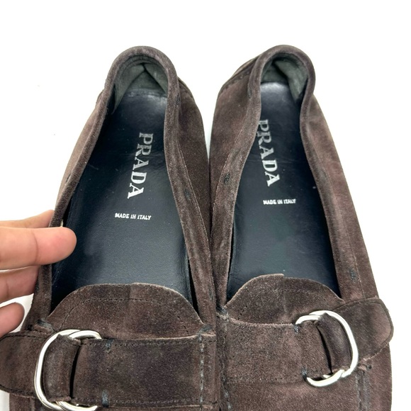 Prada Suede Leather Driving Loafers Moccasins Brown Size 37 - Picture 7 of 8